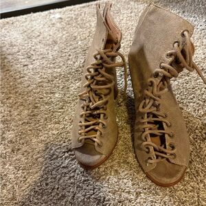 Jeffrey Campbell Taupe Lace-Up Boots